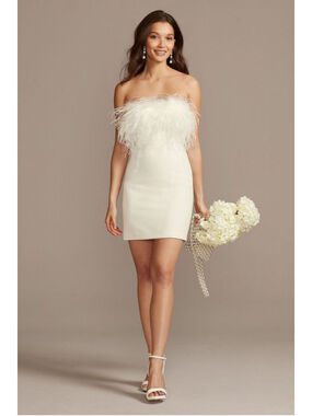 DB Studio Strapless White Feather Mini Dress Sz XL Bridal Bachelorette Party